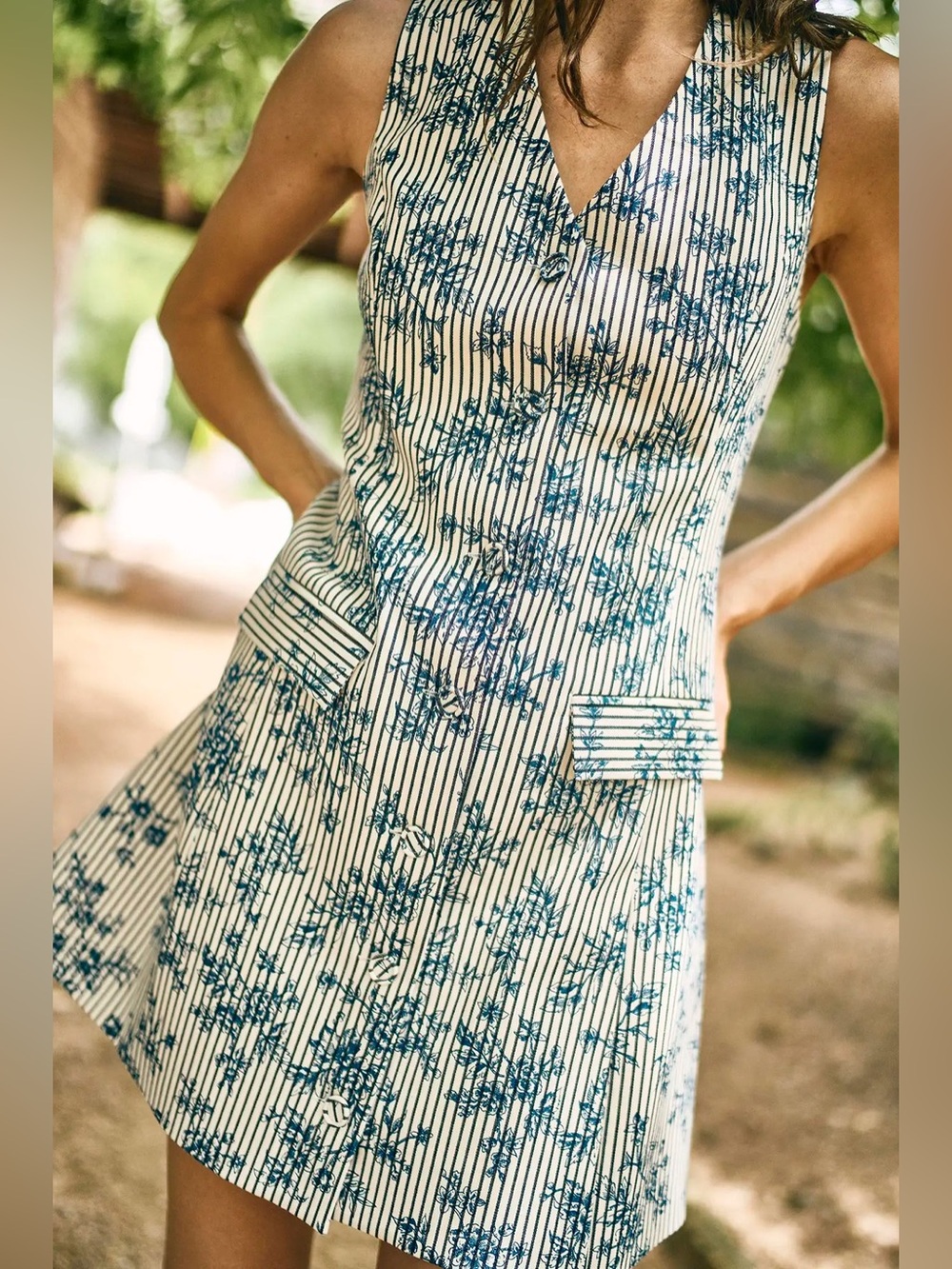 HUNTER BELL Blue Floral Stripe Mini Dress